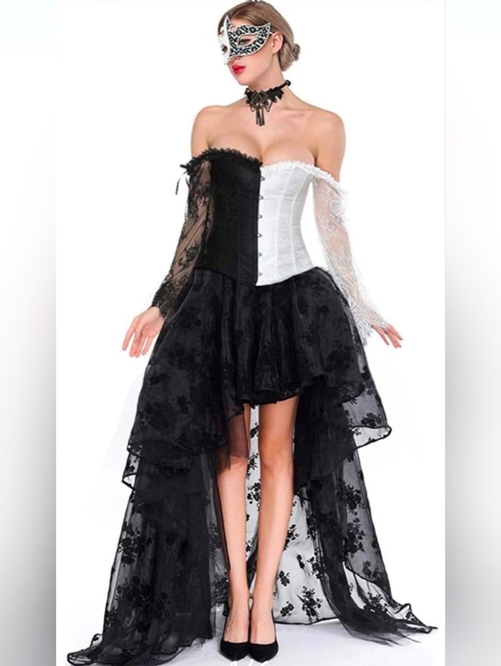 NWT Kimring Women's Steampunk Victorian Off Shoulder Corset With High Low Skirt
